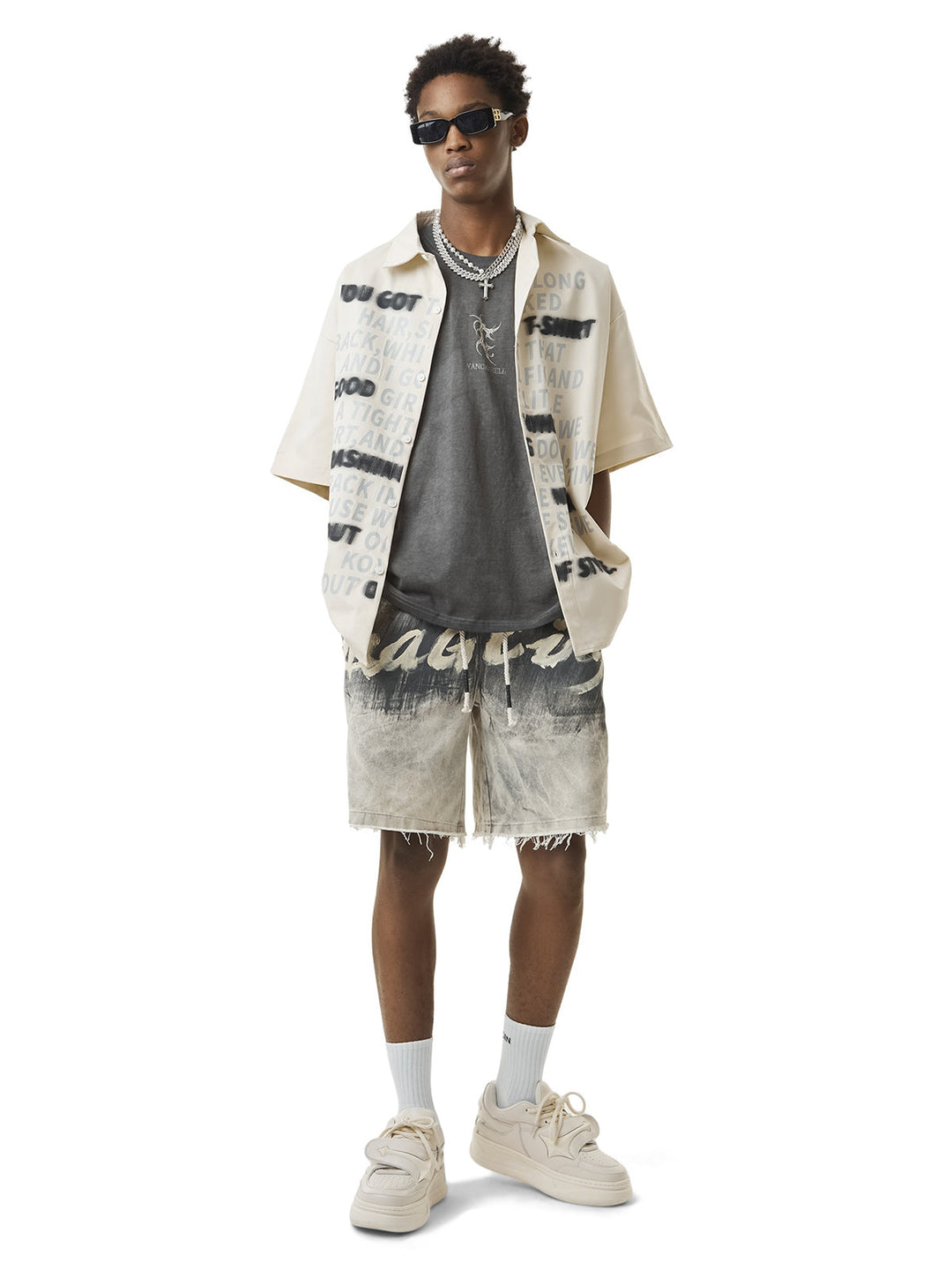 Ayuuki Street Letter Print Short Sleeve Shirt